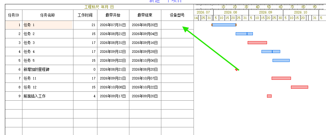 横道图工作列表中新增设备型号列