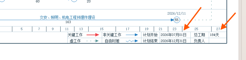 调整前项目开始时间为2026年7月1日，总工期为184天