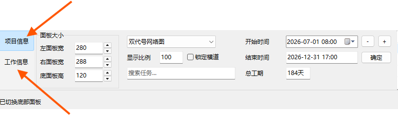 在底部面板中选择项目信息