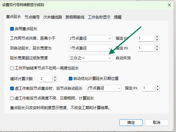 当延长总宽度超过纸张宽度比例时,重点延长会自动失效