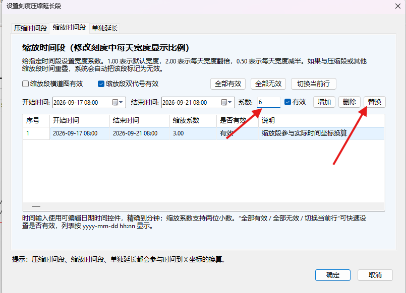 选中已有记录,把系数改为 6 后单击替换;图中列表尚未更新