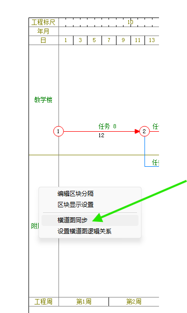 在区块右键菜单中选择横道图同步