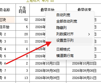 在列标题右键菜单中选择设置显示列